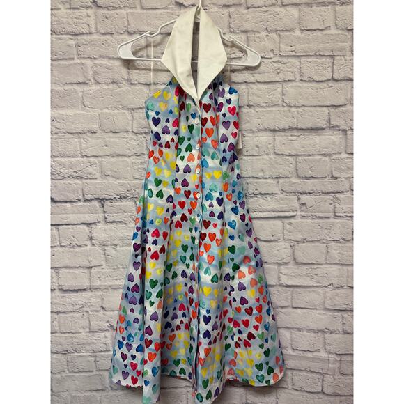 Unique Vintage Peacock Room Rainbow Heart Dress w/Halter Collar SZ 2 (XS) NWT - Picture 1 of 5